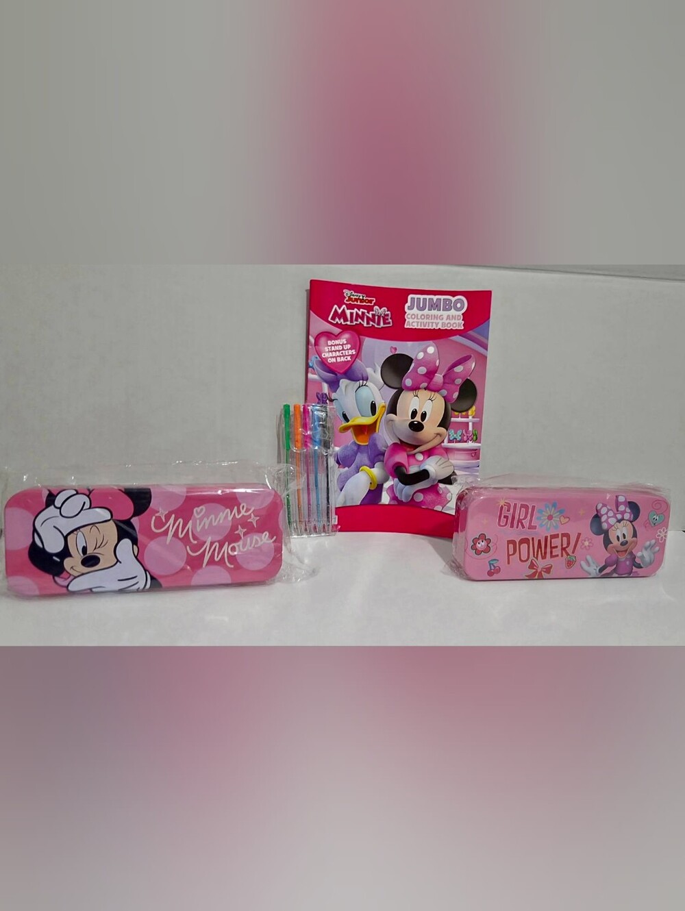 Minne Mouse School Supplies Bundle With  5 Color Pens&Color Book &2 Pencil Case